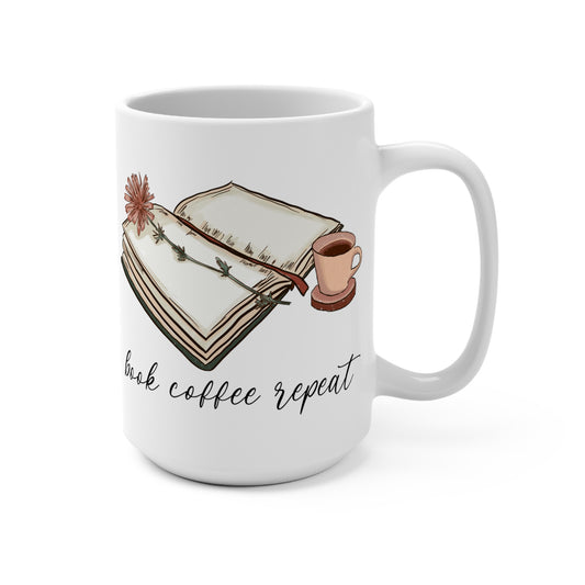 Book Coffee Repeat Mug 15oz
