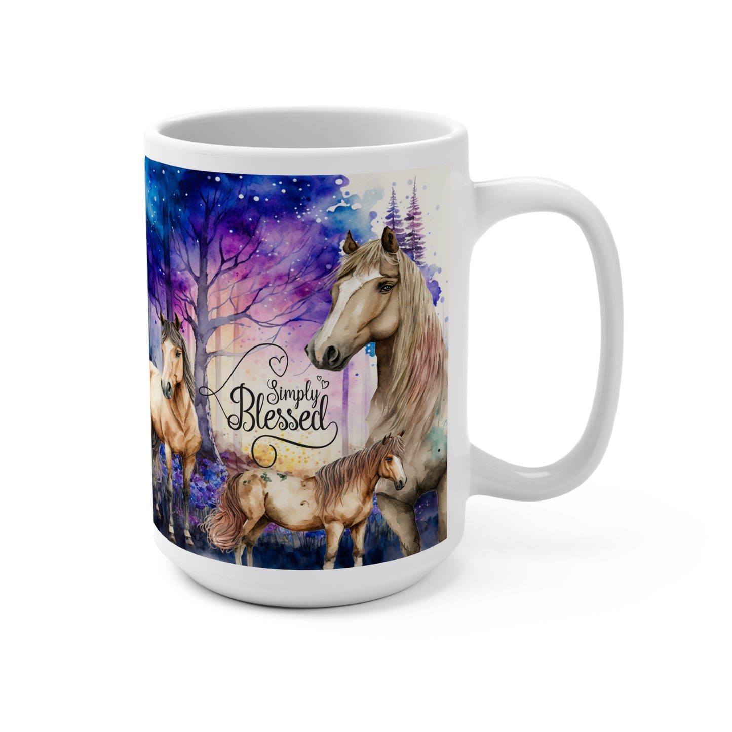Simply Blessed White Horses Mug 15oz