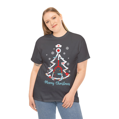 Merry Christmas Stethoscope Christmas Tree Medical Nurse Short Sleeve Tee