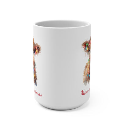 Highland Cow in Christmas Lights Mooo-ey Christmas Mug 15oz