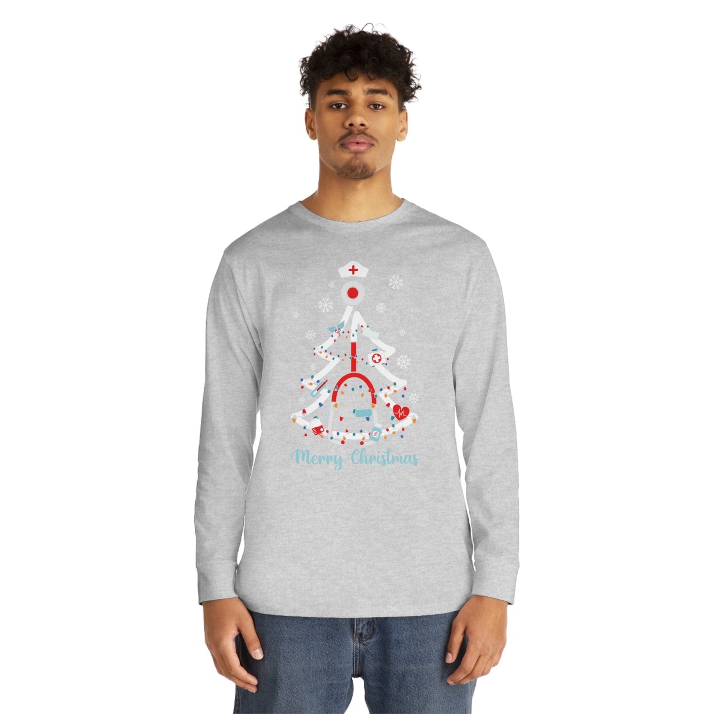 Merry Christmas Stethoscope Christmas Tree Medical Nurse Long Sleeve Tee