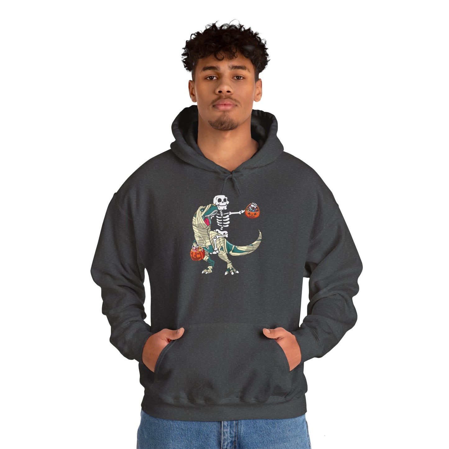 Skeleton Riding Mummy Dinosaur Halloween Pullover Hoodie