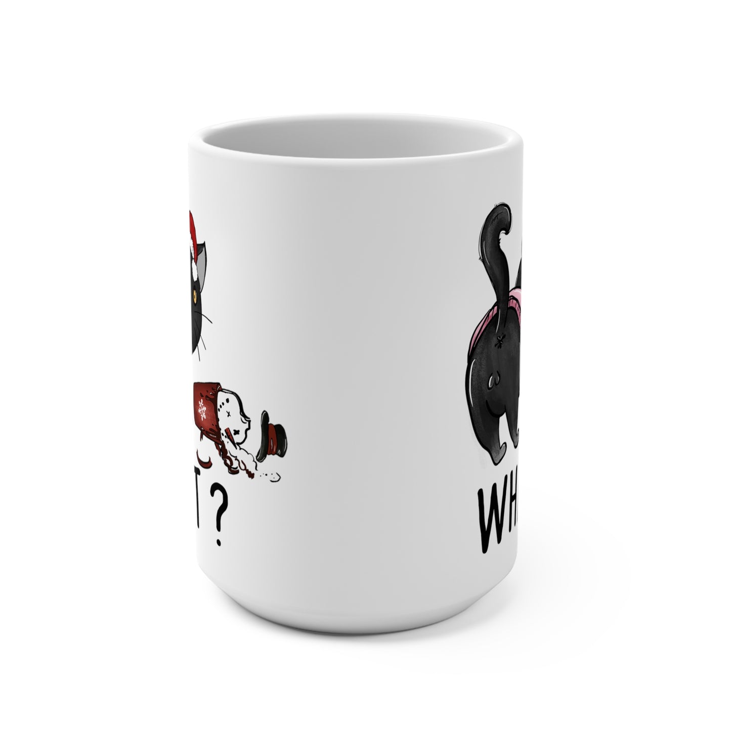 What? Cat Knocking Over Coffee Christmas Mug 15oz