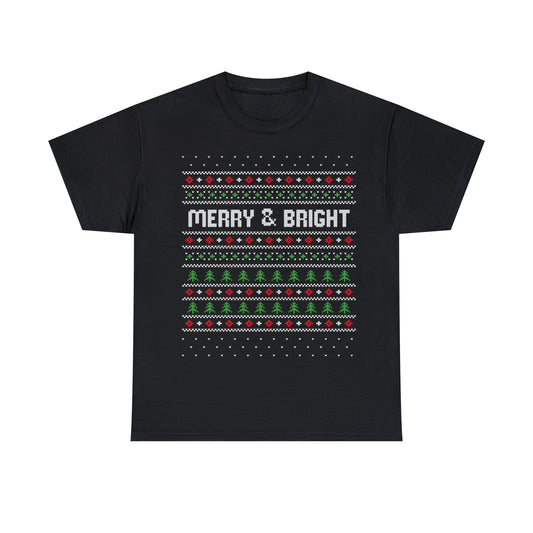 Merry and Bright Christmas Ugly Sweater Short Sleeve Tee