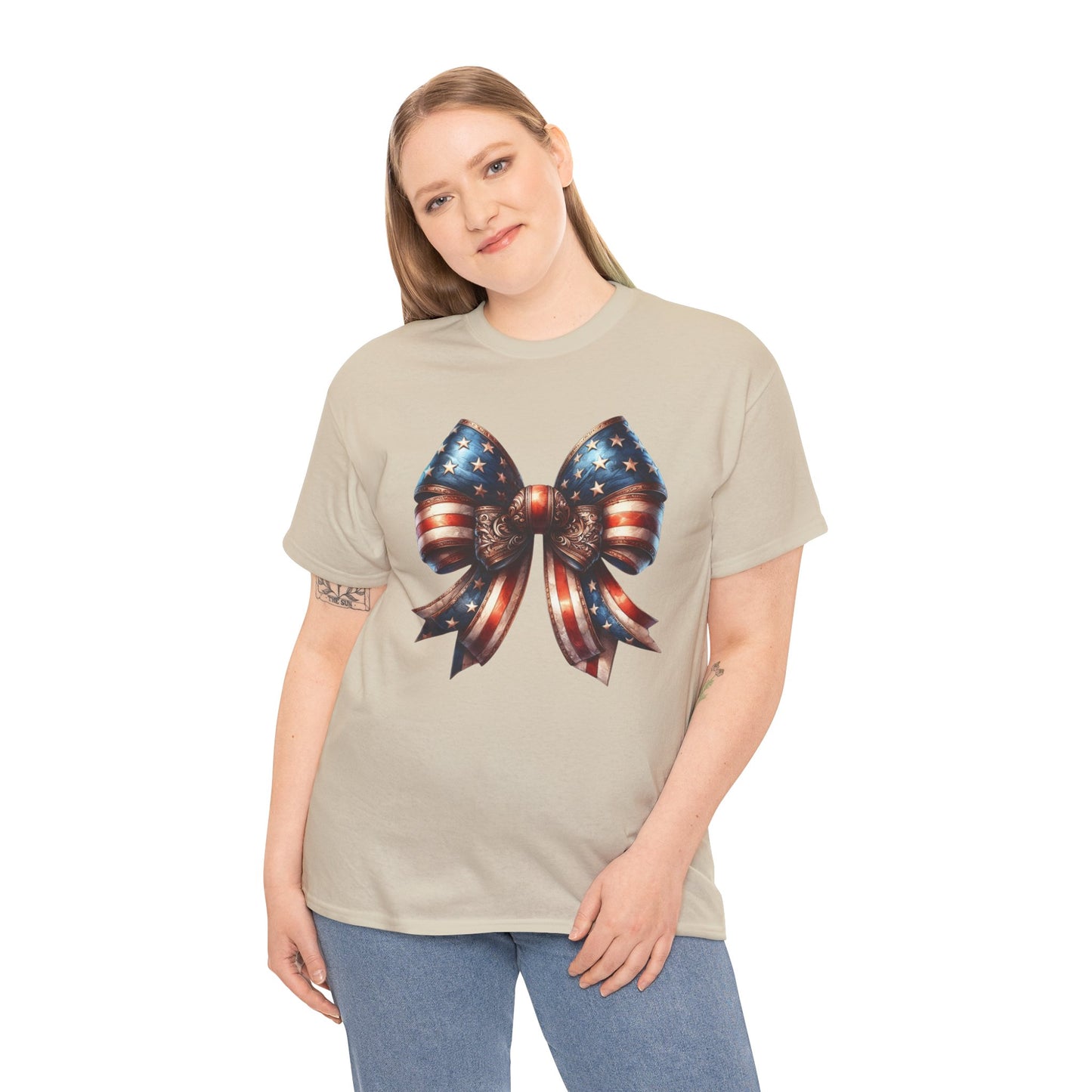 Antique American Flag Bow Short Sleeve Tshirt