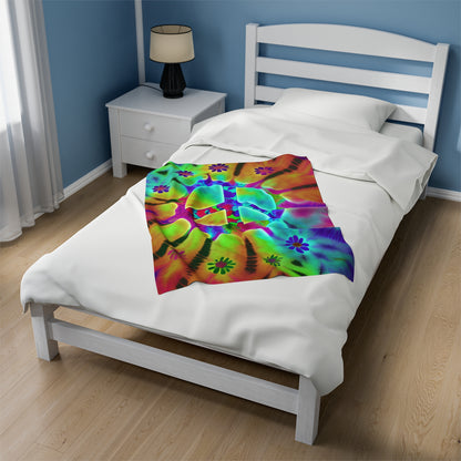 Tye Dye Rainbow Peace Sign Plush Blanket