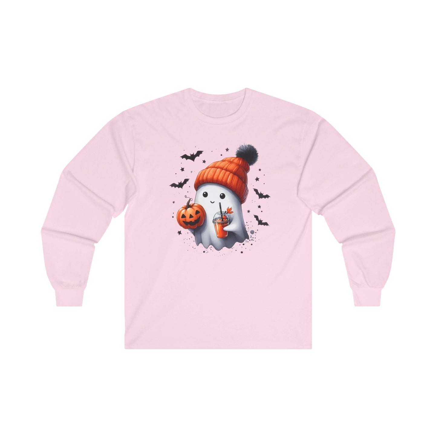 Cute Halloween Ghost With Hat Pumpkin Juice long sleeve T-shirt