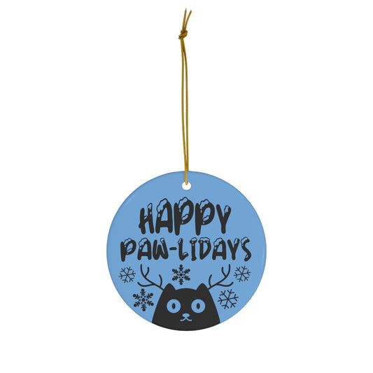 Happy Pawlidays Cat Christmas Ceramic Ornament