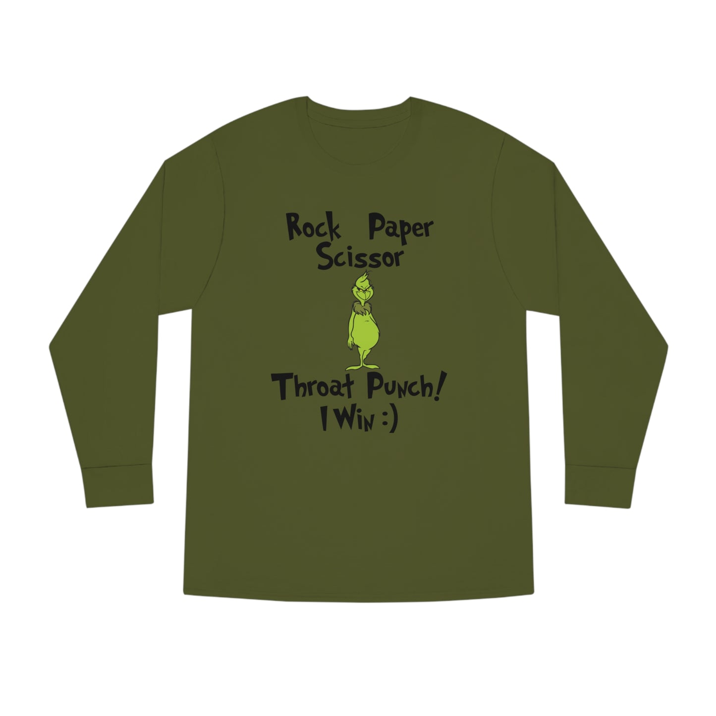 Rock, Paper, Scissors, Throat Punch. I Win! Grinch Christmas Long Sleeve T-Shirt