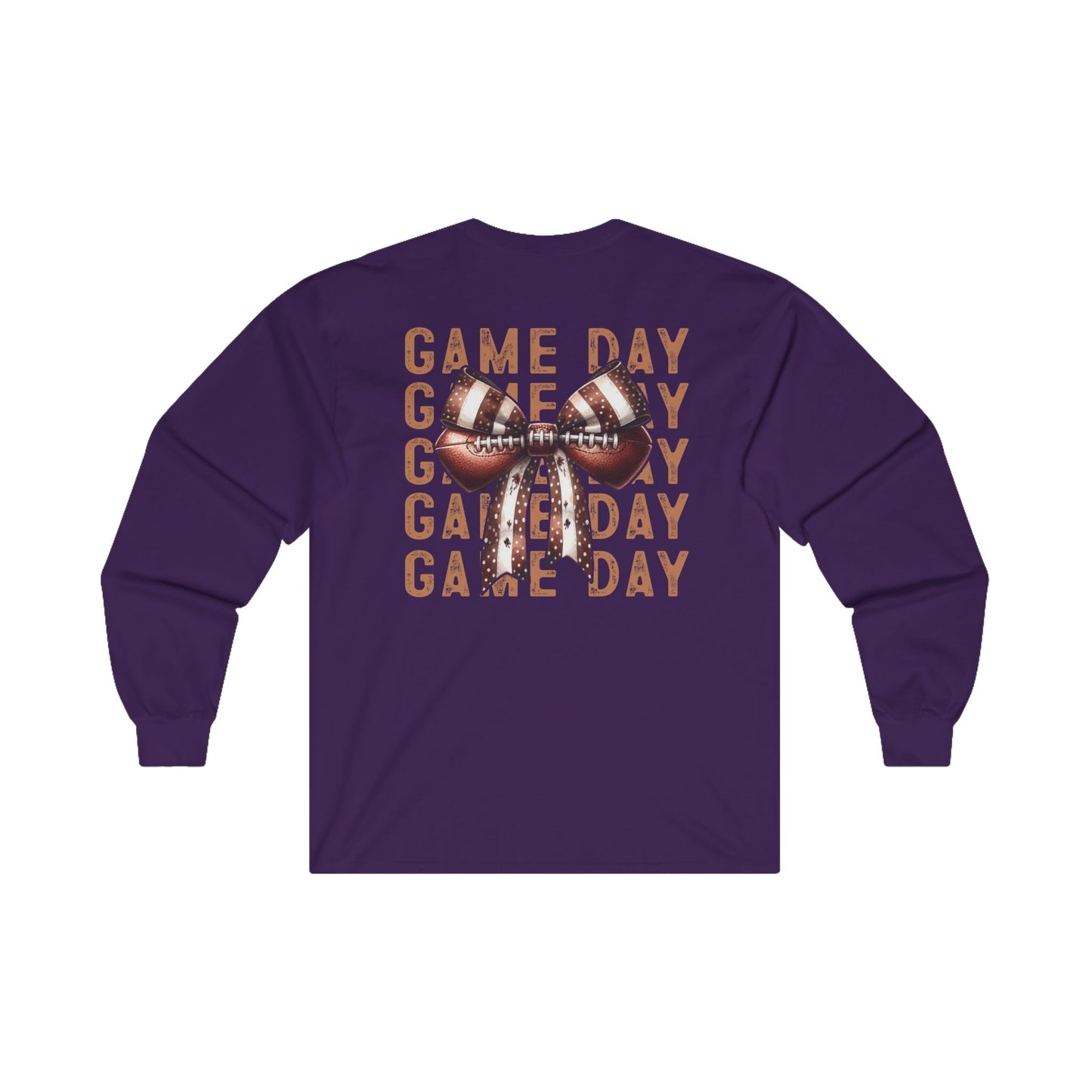 Football Game Day Shirt Mom Dad Parent Football Lover Coquette Bows Long Sleeve T-Shirt