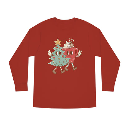 Retro Christmas Tree and Hot Cocoa Christmas Long Sleeve Tee