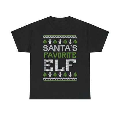 Santa's Favorite Elf Ugly Christmas Sweater Short Sleeve Tee