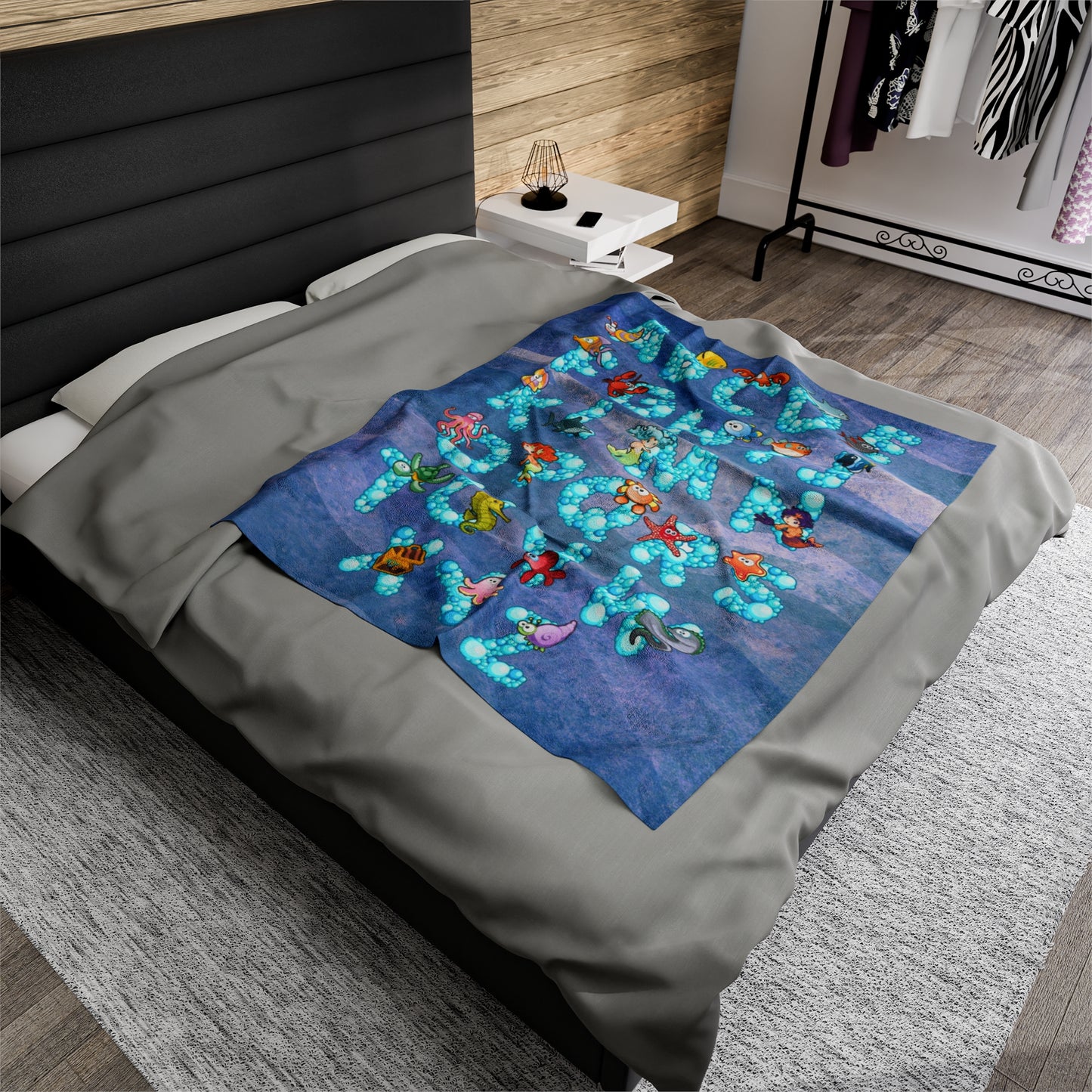 Rose Sea Life Alphabet Plush Blanket