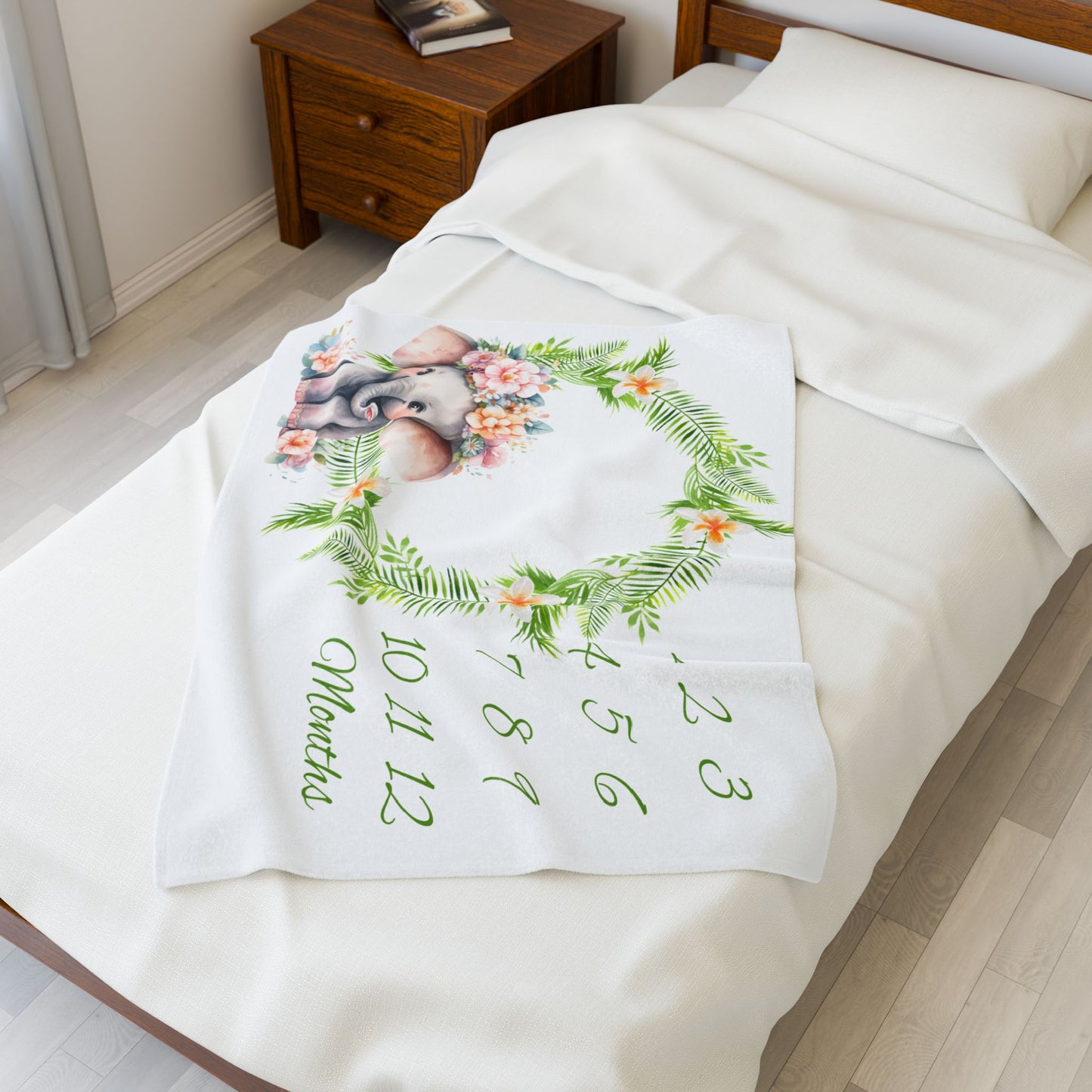 Elephant Milestone Velveteen Plush Blanket