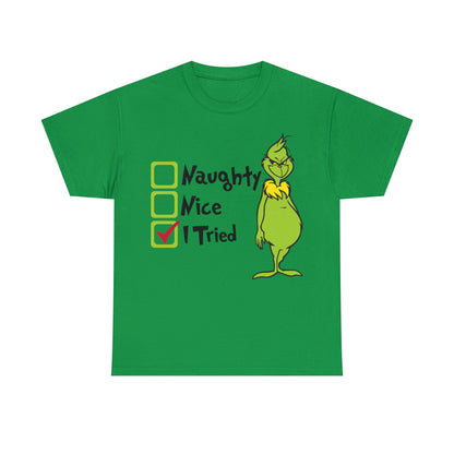 Naughty Nice I Tried Grinch Christmas Short Sleeve Tee