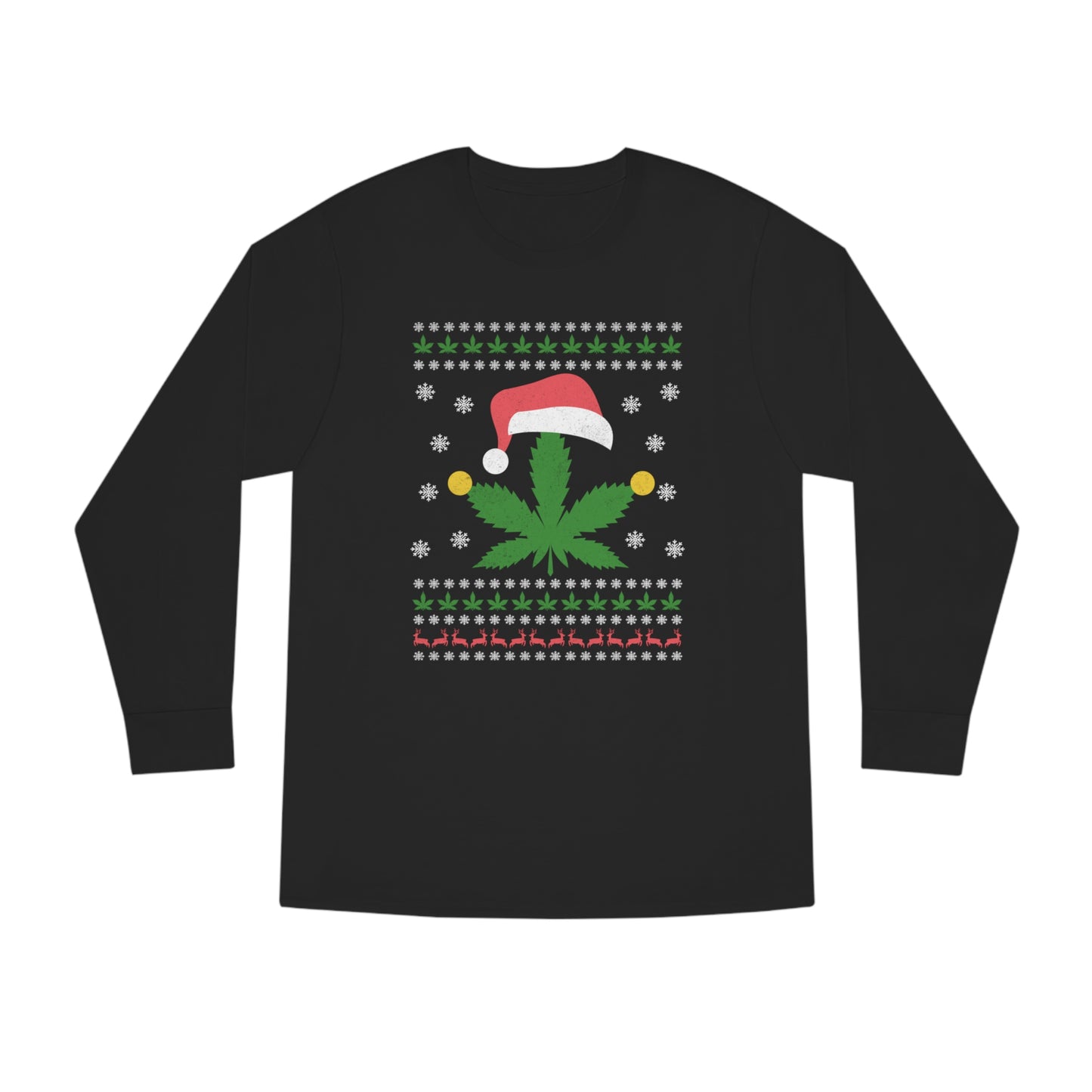 Cannabis Leaf in Santa Hat Christmas Ugly Sweater Long Sleeve T-shirt