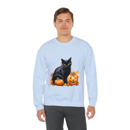 Black Cat with Pumpkin Halloween Sweatshirt