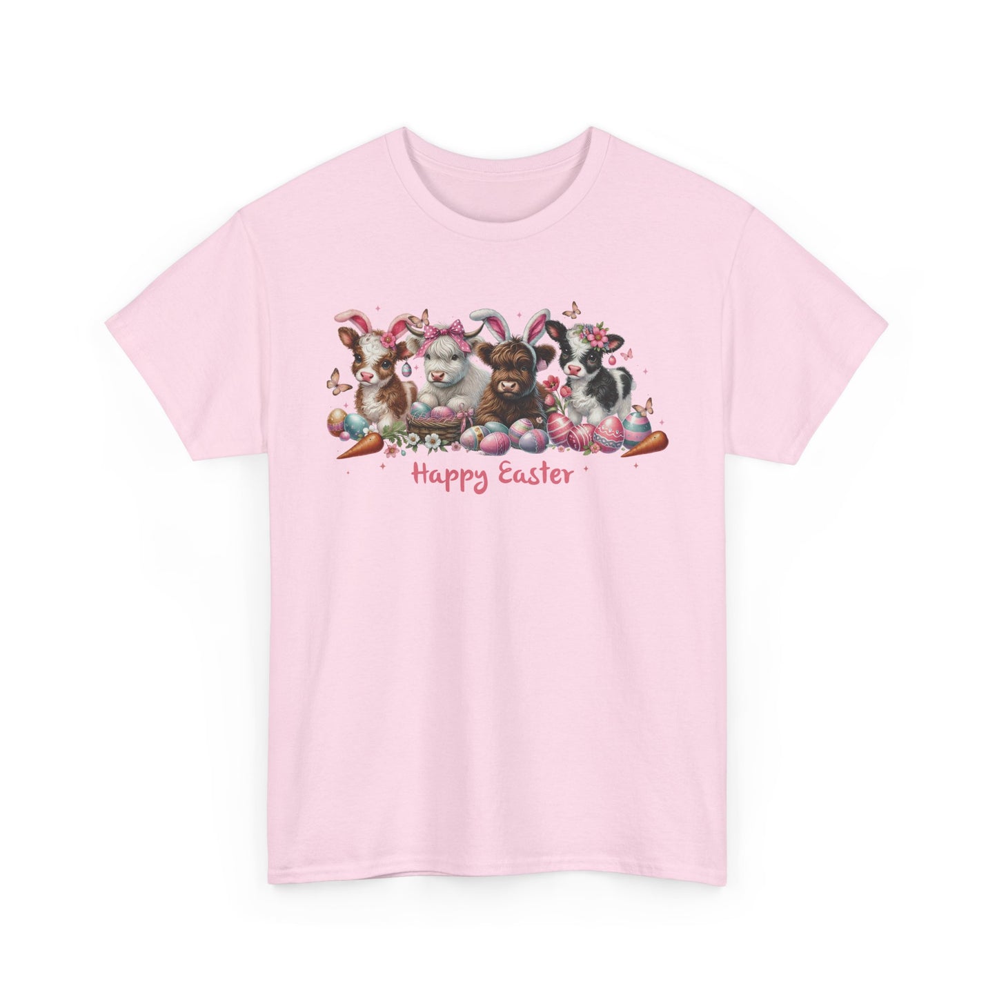 Easter Highland Cows with Rabbit Ears Short Sleeve Tshirt