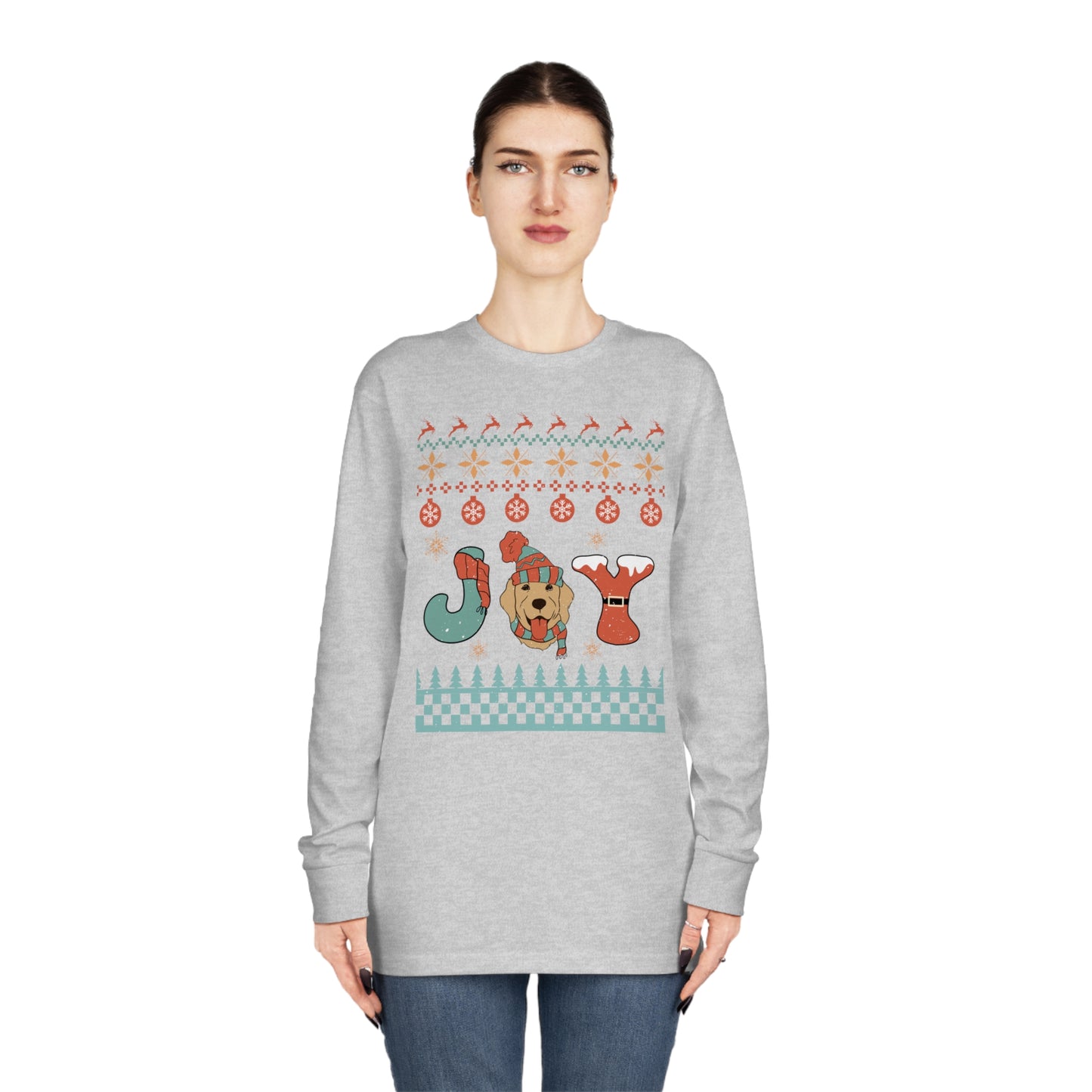 Joy Golden Retriever Dog Christmas Ugly Sweater Long Sleeve Tee