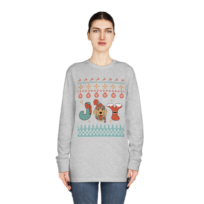 Joy Golden Retriever Dog Christmas Ugly Sweater Long Sleeve Tee