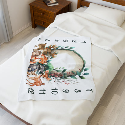 Cute Wildlife Milestone Velveteen Plush Blanket