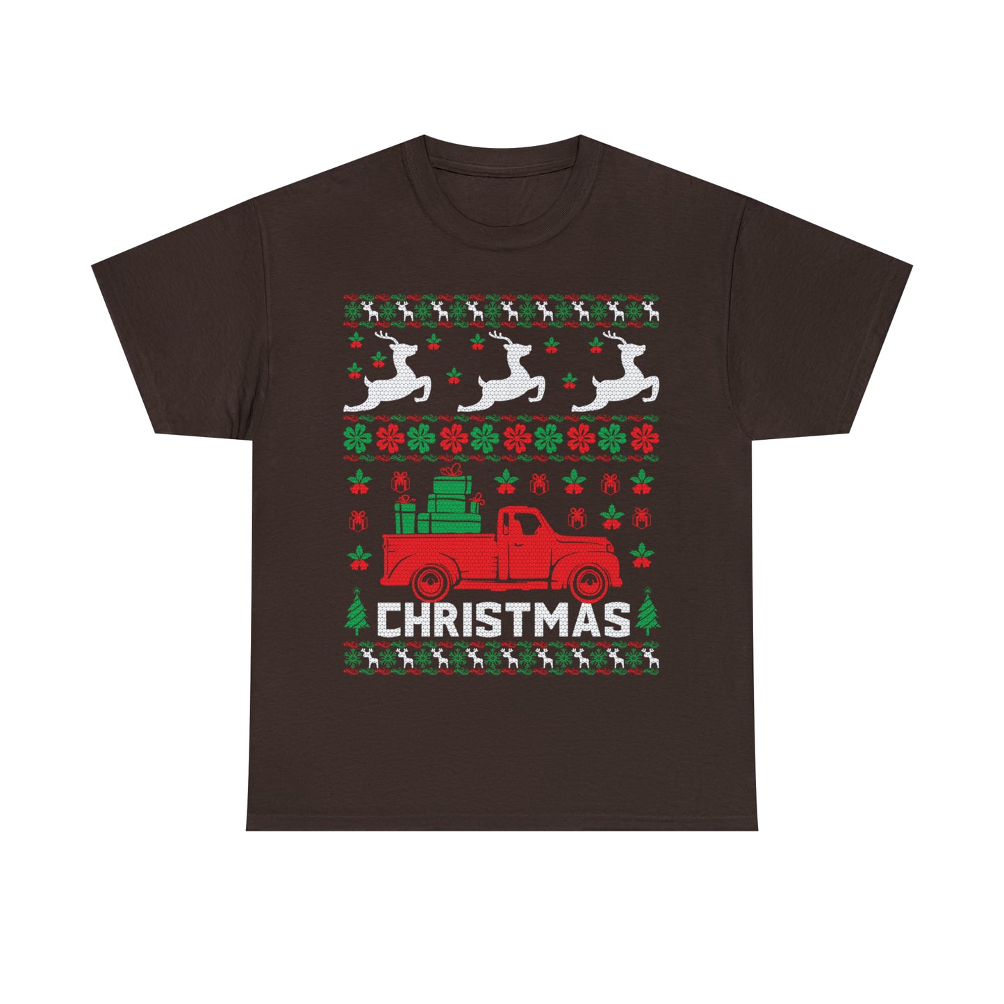 Red Merry Christmas Truck Ugly Sweater Short Sleeve Tee