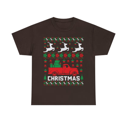Red Merry Christmas Truck Ugly Sweater Short Sleeve Tee