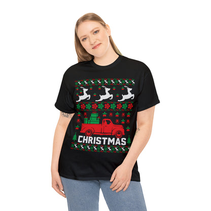 Red Merry Christmas Truck Ugly Sweater Short Sleeve Tee