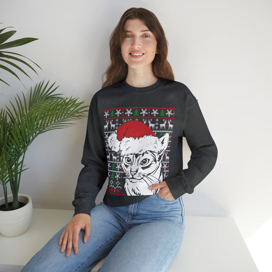 Cat in Santa Hat Christmas Ugly Sweater Sweatshirt