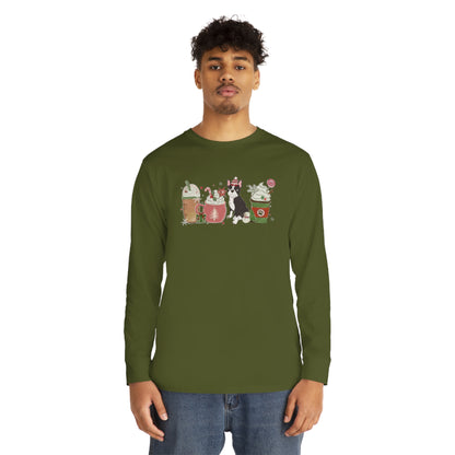 Boston Terrier Dog Latte Christmas Long Sleeve Tee