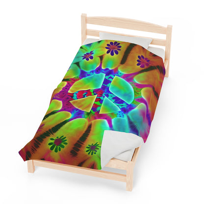 Tye Dye Rainbow Peace Sign Plush Blanket