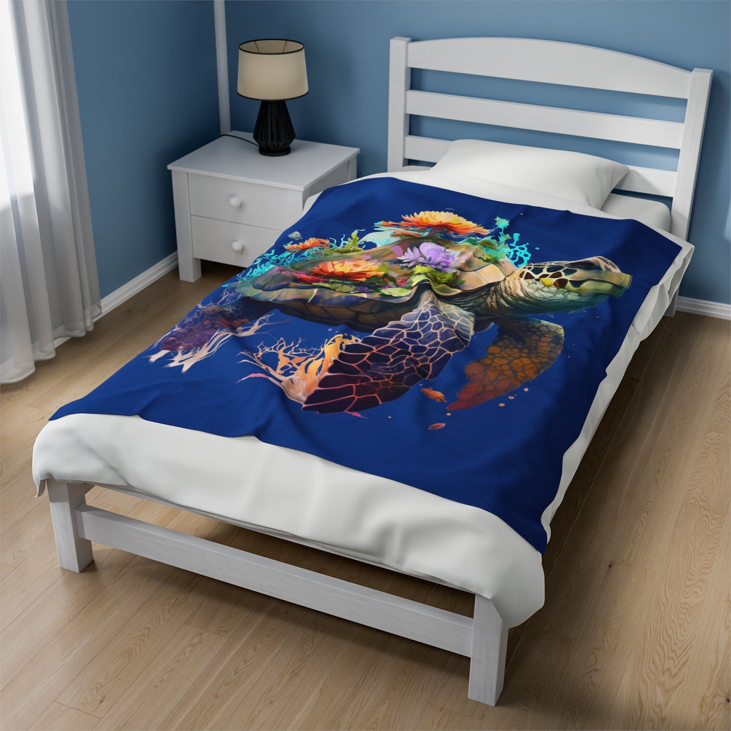 Sea Turtle with Flowers Blanket