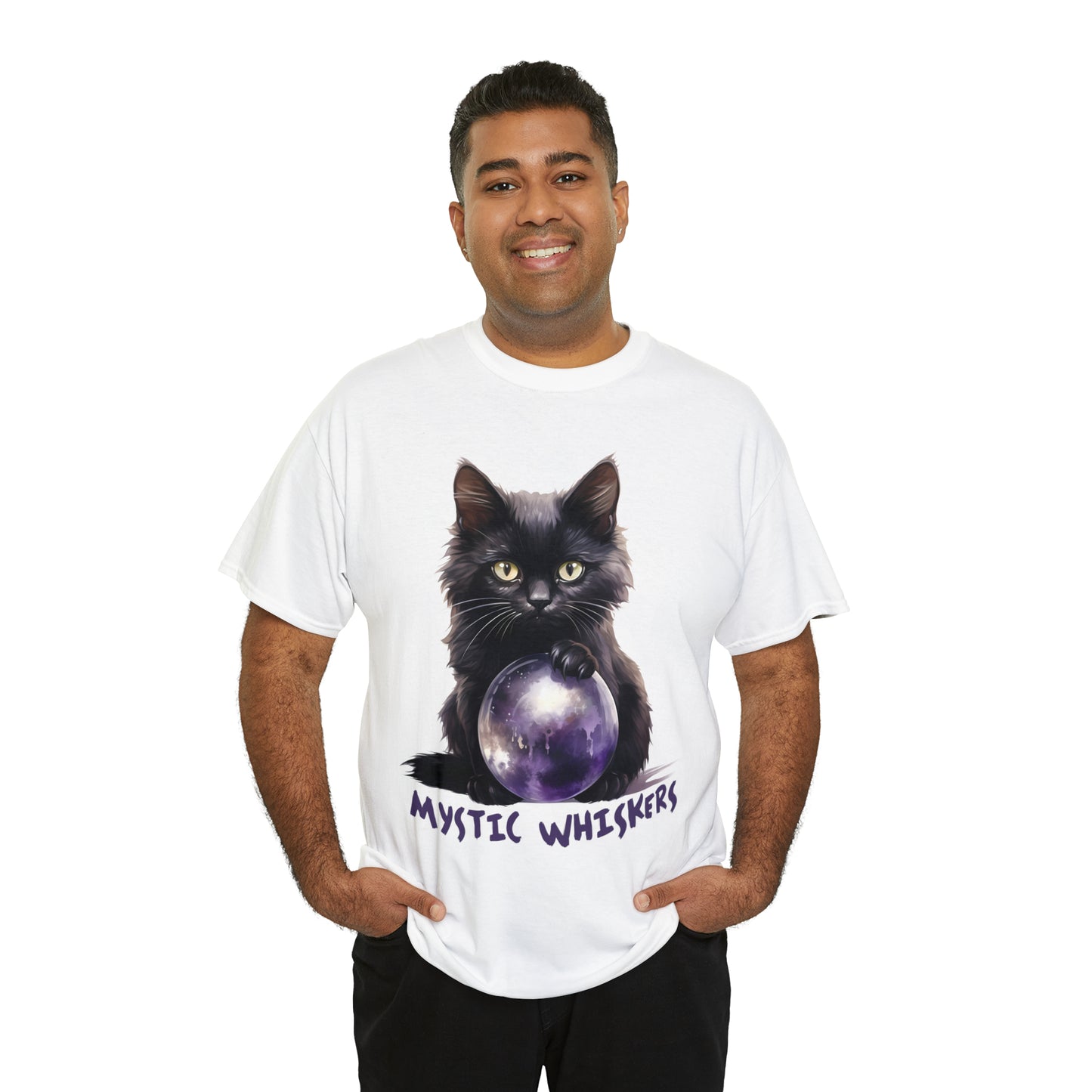 Mystic Whiskers Black Cat Halloween Short Sleeve Tee