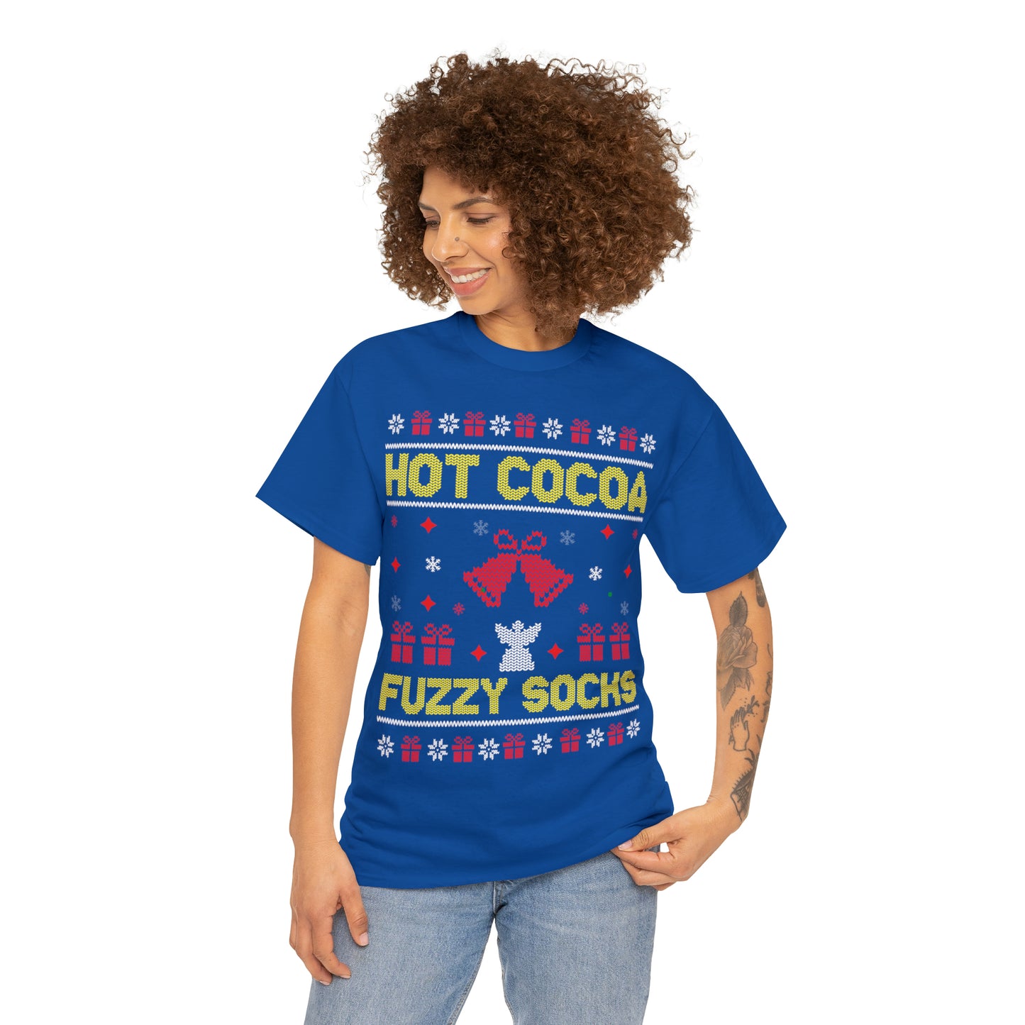 Hot Cocoa Fuzzy Socks Christmas Ugly Sweater Short Sleeve Tee