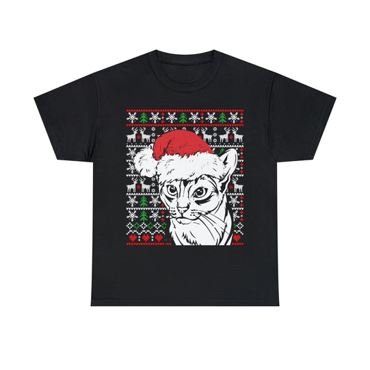 Cat in Santa Hat Christmas Ugly Sweater Short Sleeve Tee