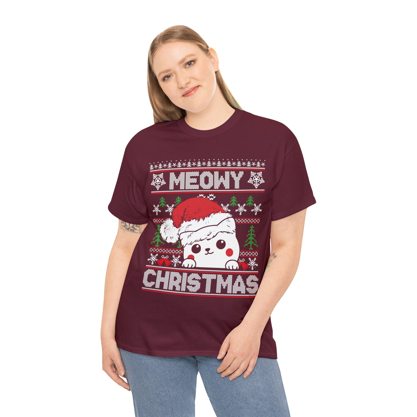 Meowy Christmas Truck Ugly Sweater Short Sleeve Tee