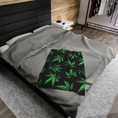 Marijuana Leaf on Black Blanket