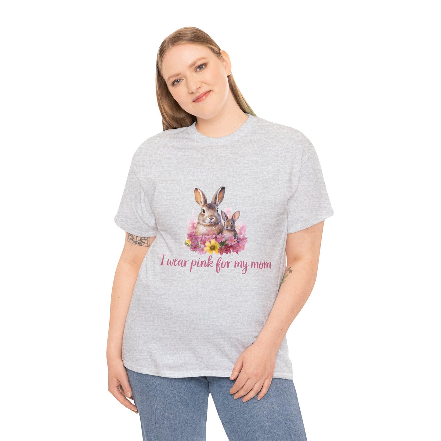 I Wear Pink For My Mom Rabbit Breast Cancer Short Sleeve Tee