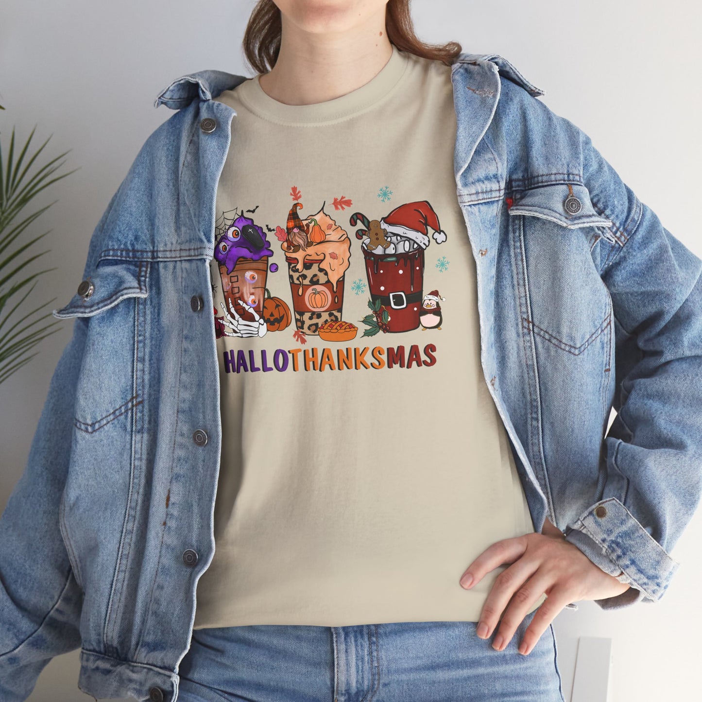 Hallothanksmas Coffee Shirt Halloween Thanksgiving Christmas Drink T-Shirt Tee