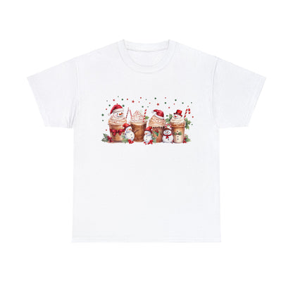 Snowmen Coffee Latte Christmas Short Sleeve Tee