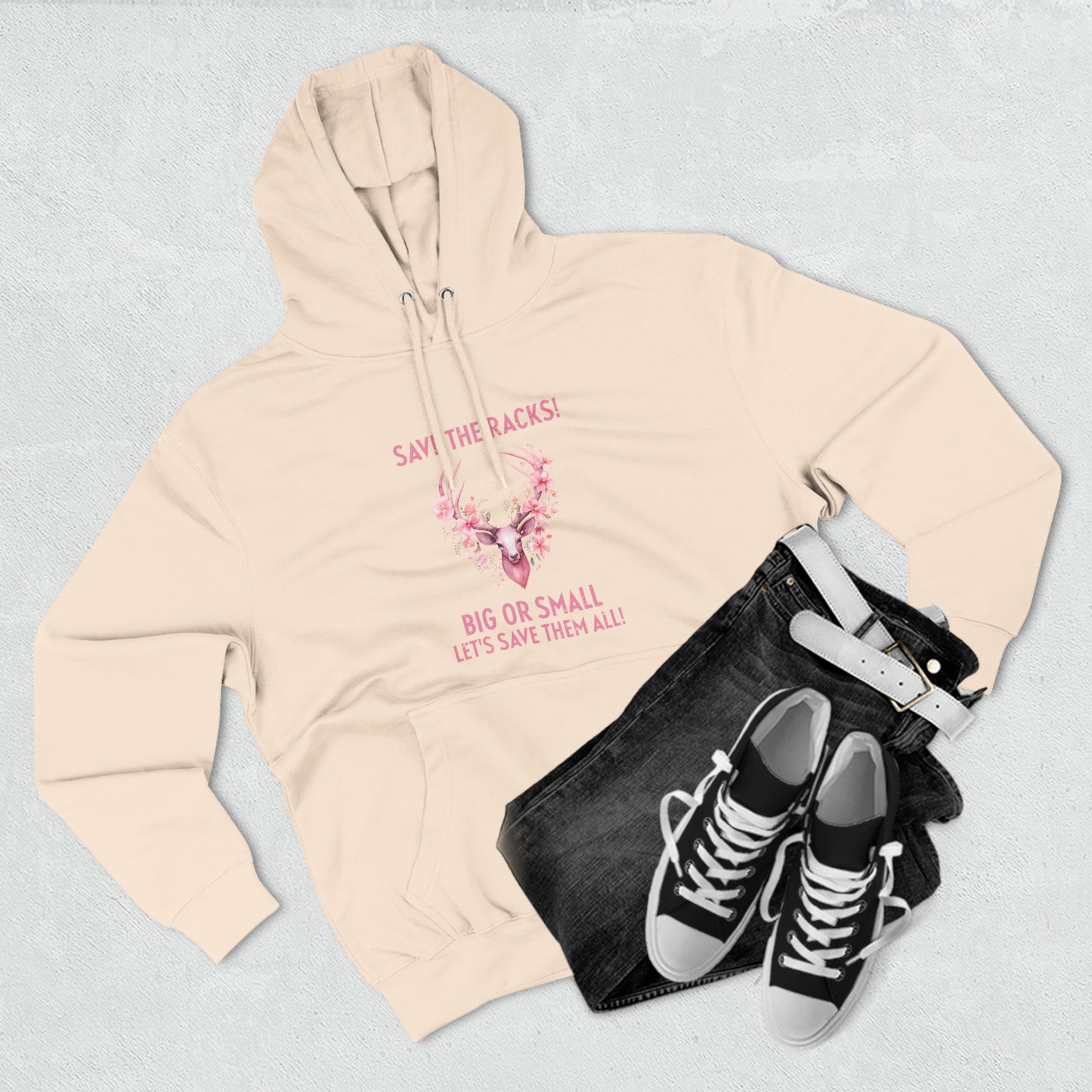 Save The Racks Big or Small Deer Breast Cancer Pullover Hoodie