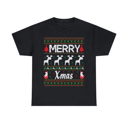 Merry Xmas Raindeers Christmas Ugly Sweater Short Sleeve Tee