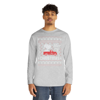 Dinosaur in Red Truck Merry Christmas Ugly Sweater Long Sleeve T-shirt