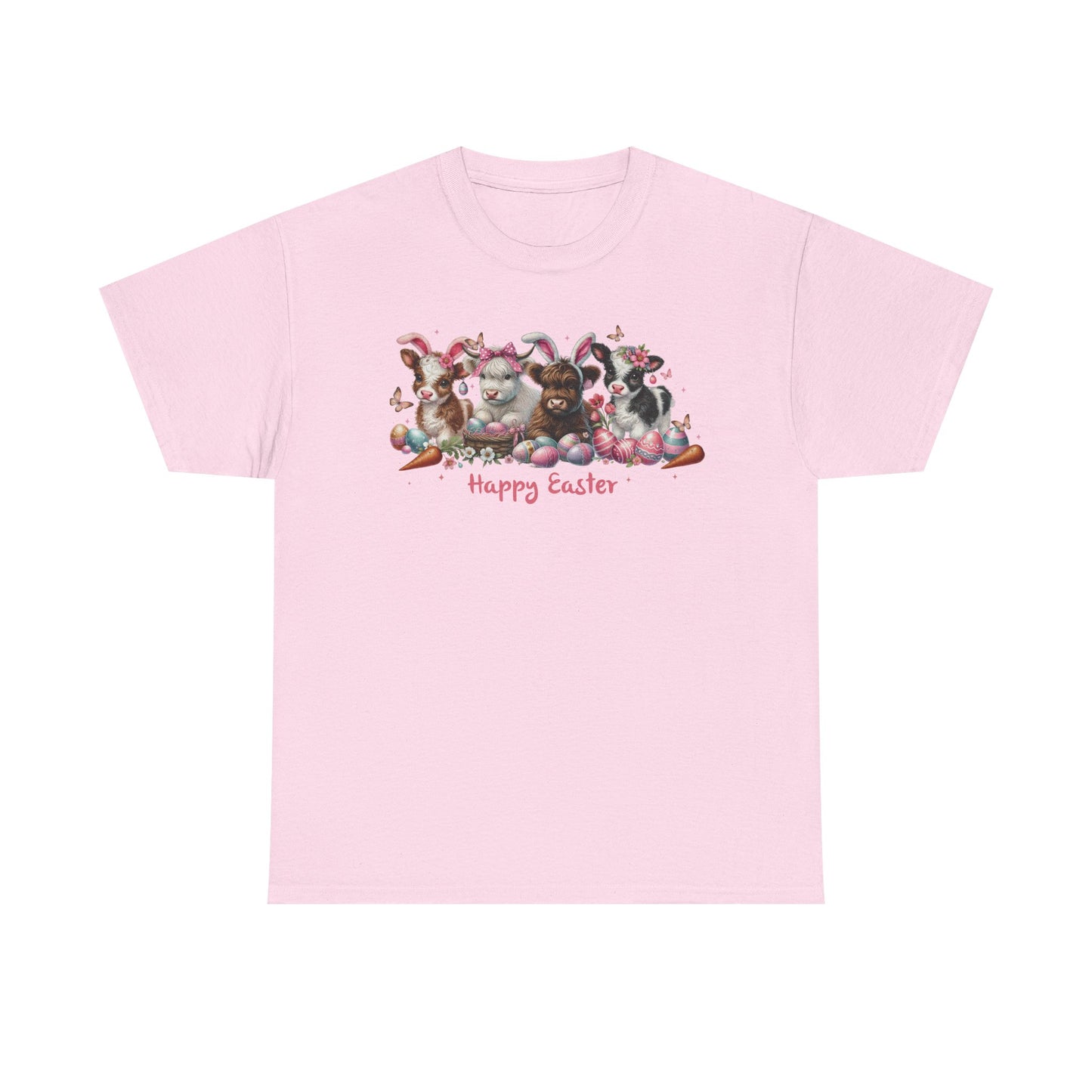 Easter Highland Cows with Rabbit Ears Short Sleeve Tshirt