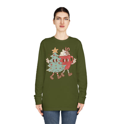 Retro Christmas Tree and Hot Cocoa Christmas Long Sleeve Tee