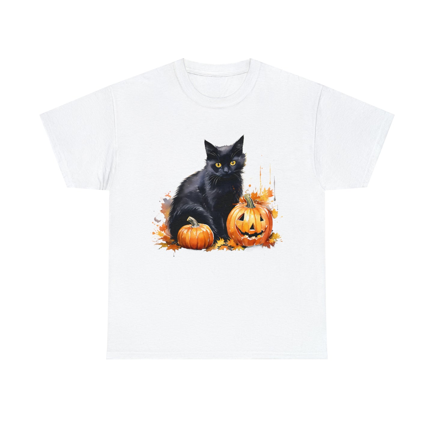 Black Cat with Pumpkin Halloween Short Sleeve Tee