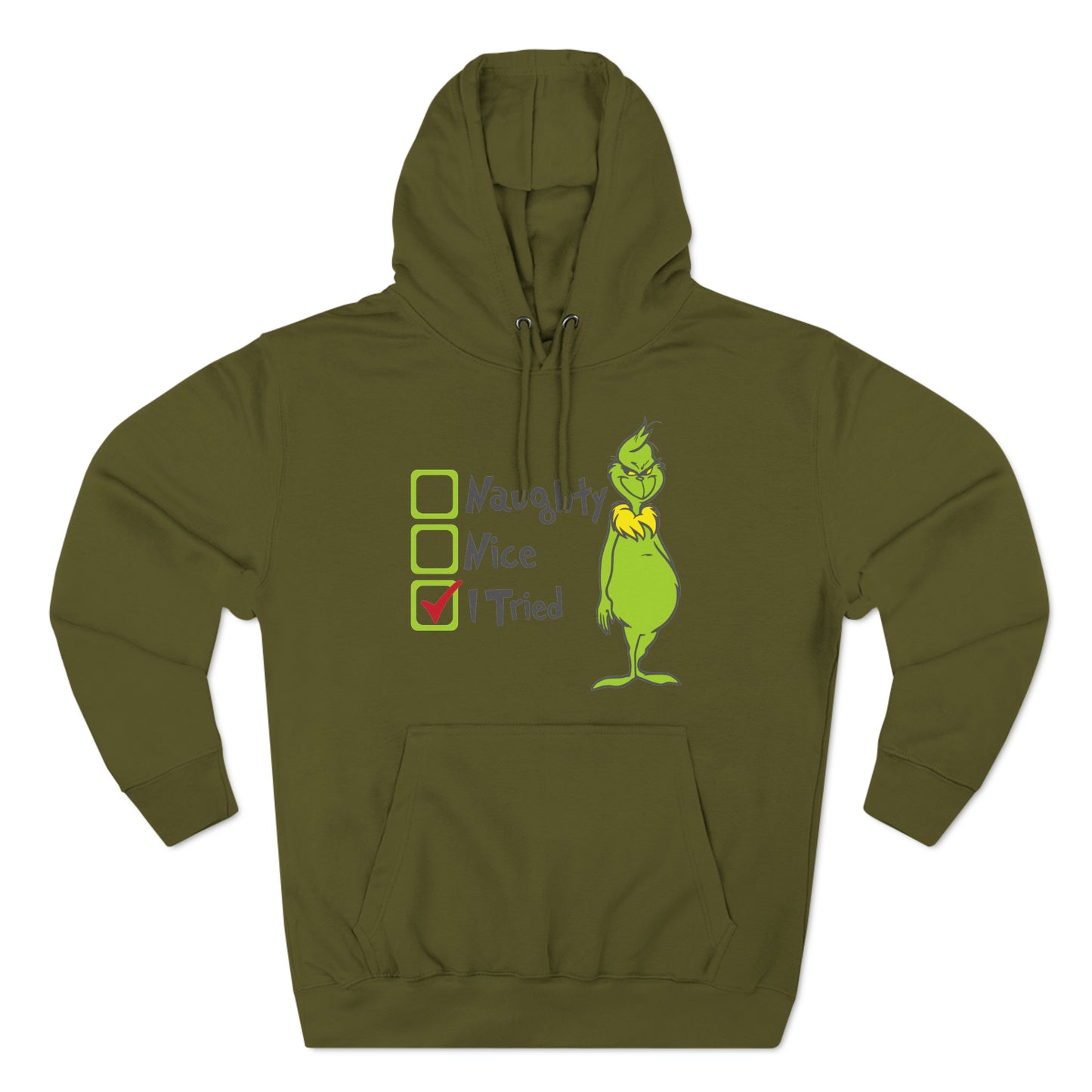 Naughty Nice I Tried Grinch Christmas Pullover Hoodie