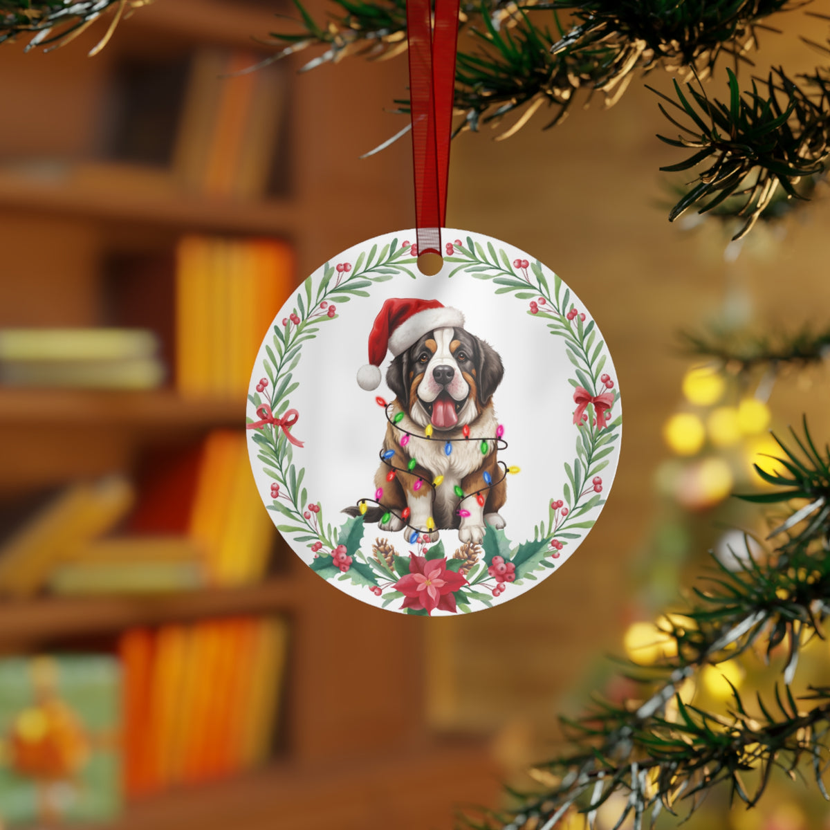 Saint Bernard Dog in Lights Ornament