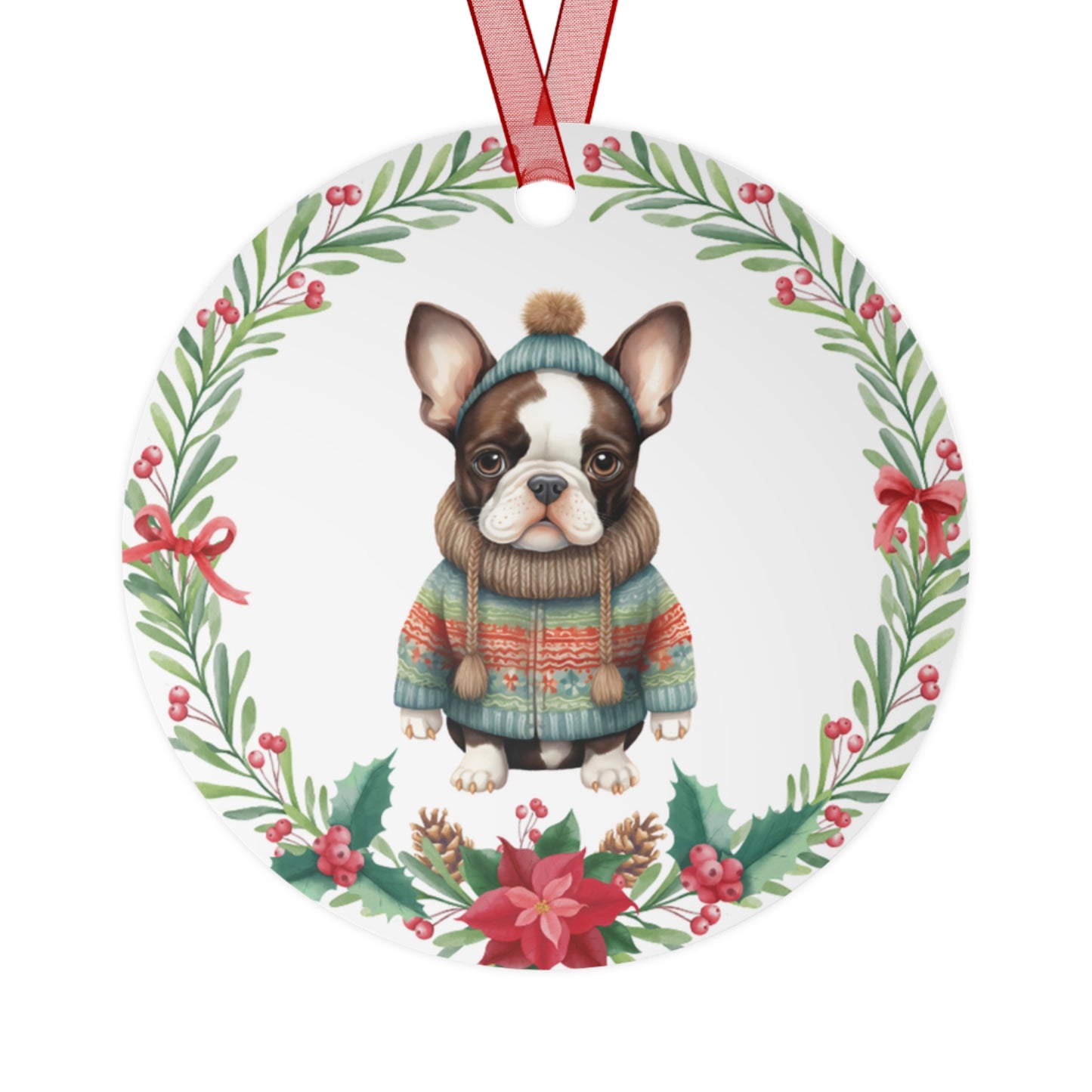 Boston Terrier Dog in Sweater Ornament