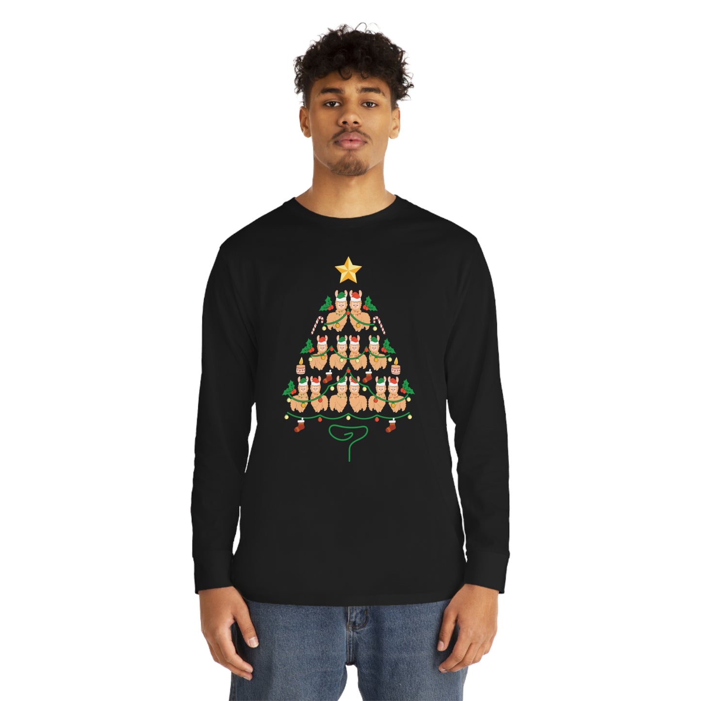 Llama Christmas Tree Christmas Long Sleeve Tee